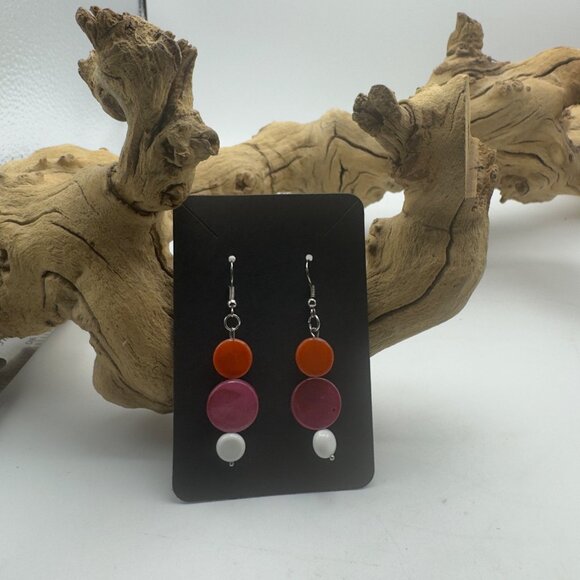 Colorful Circle Drop Earrings Orange Pink White Dangle Handmade Jewelry Lightwei - Picture 2 of 3